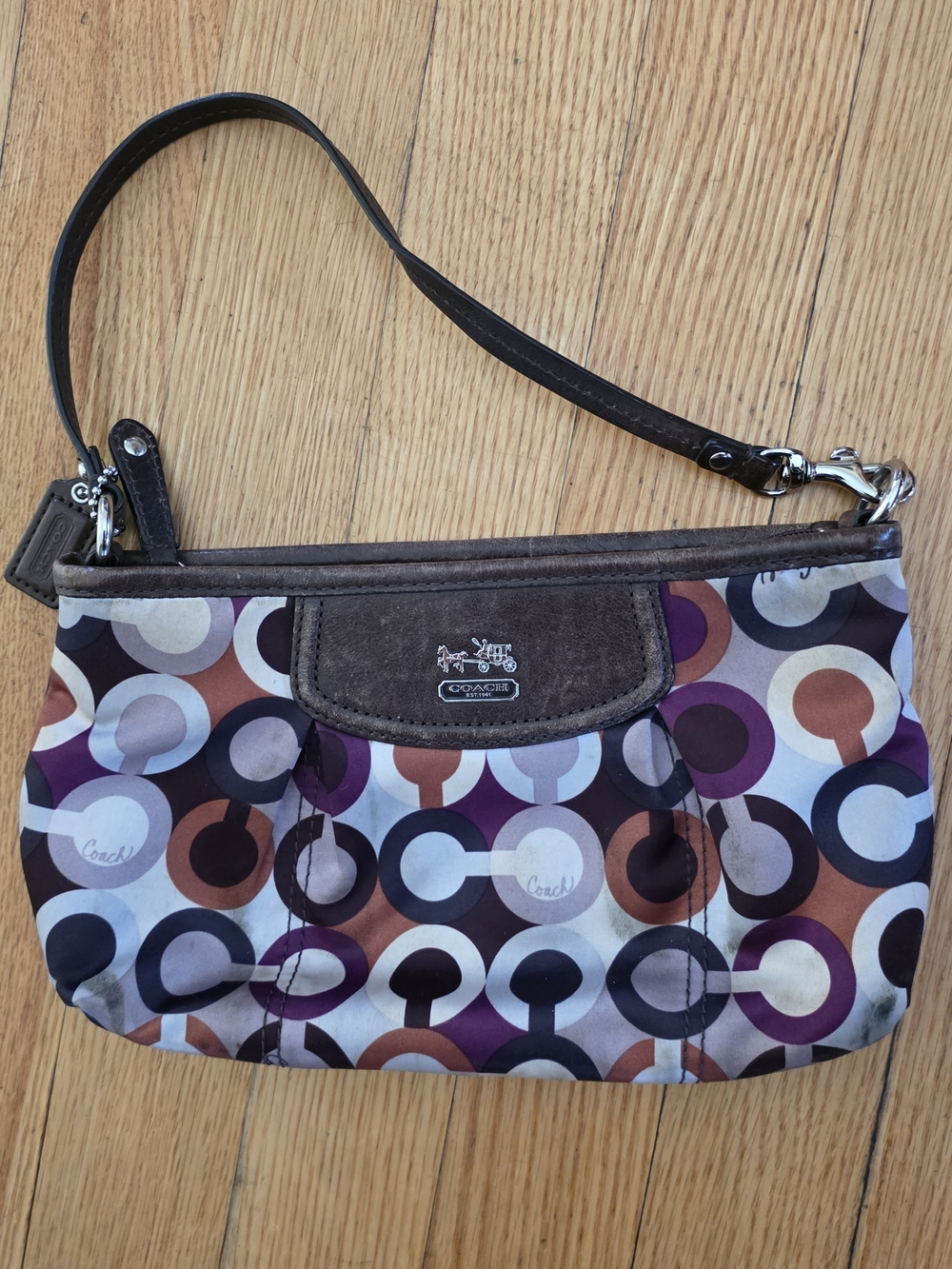 Coach Signature Circle Print Wristlet in Brown & Purple
